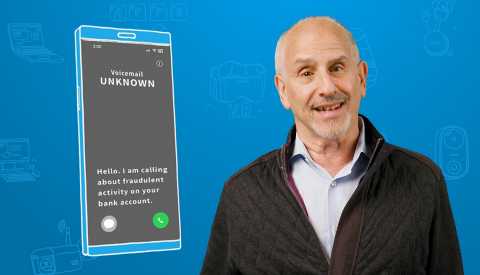 columnist ed baig standing in front of a blue background next to a smartphone