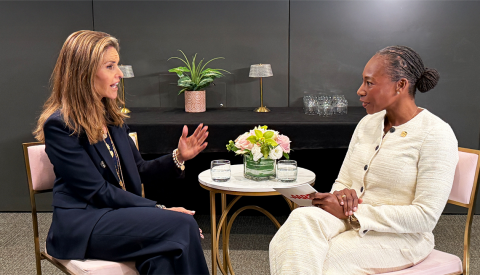 AARP CEO Myechia Minter-Jordan and Women’s Alzheimer’s Movement founder Maria Shriver sitting together for an interview