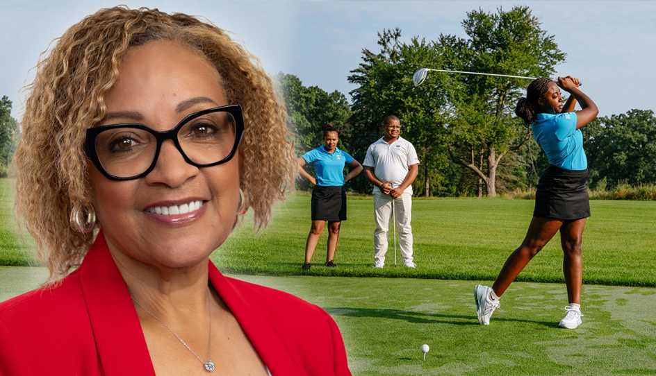 Renee Fluker and three people playing golf