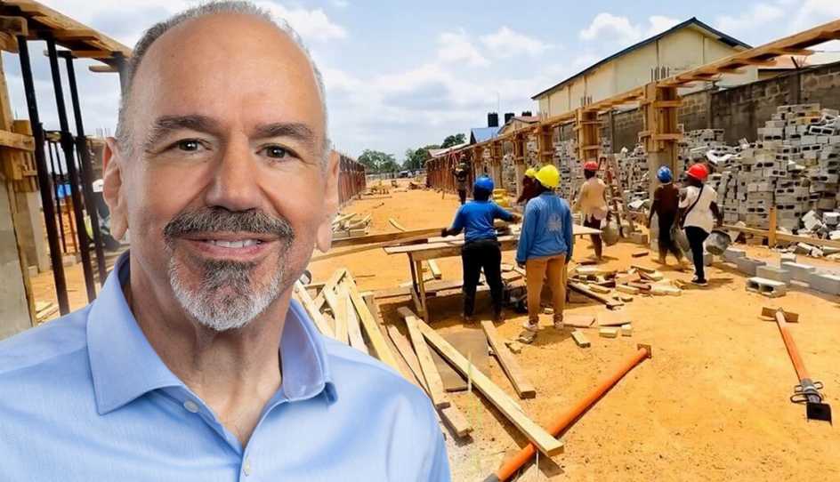 jim ansara with construction work going on around him