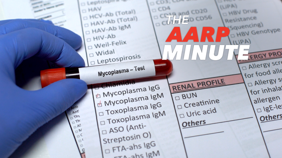 gloved hand holding a vial that says mycoplasma test. the a a r p minute