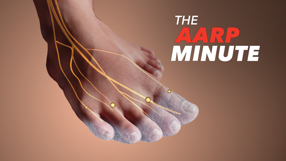 illustration of a foot with the veins drawn in yellow. The A a r p minute