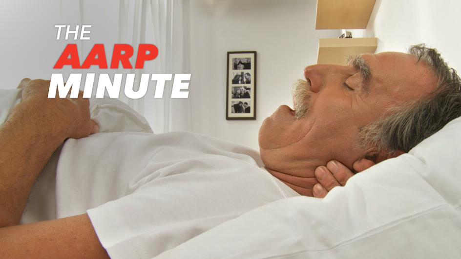 a man snoring in bed. The A A R P minute