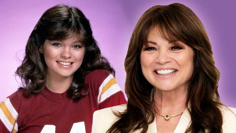 a collage with a photo of valerie bertinelli as a young woman alongside a recent portrait