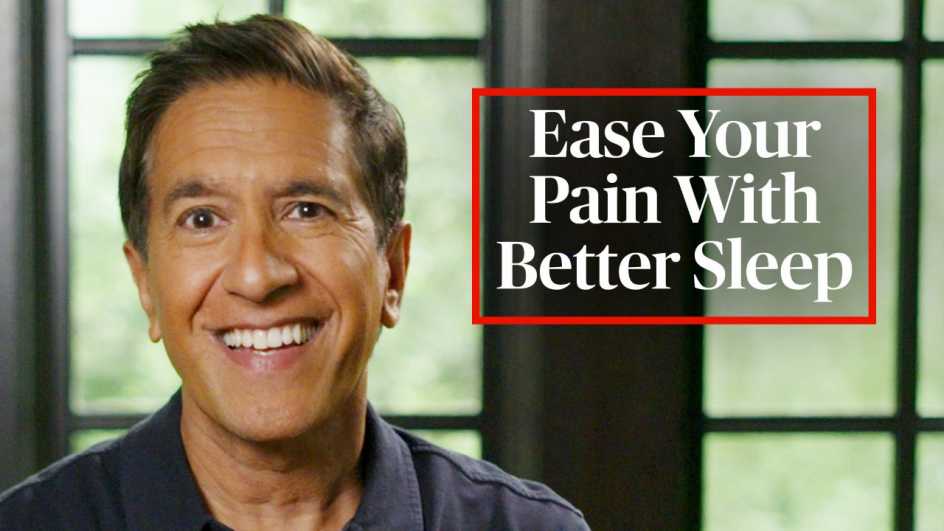 A man smiling. text reads, ease your pain with better sleep