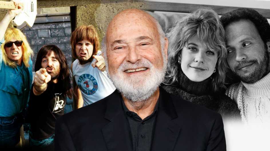 a collage with a photo of rob reiner over still images from his films