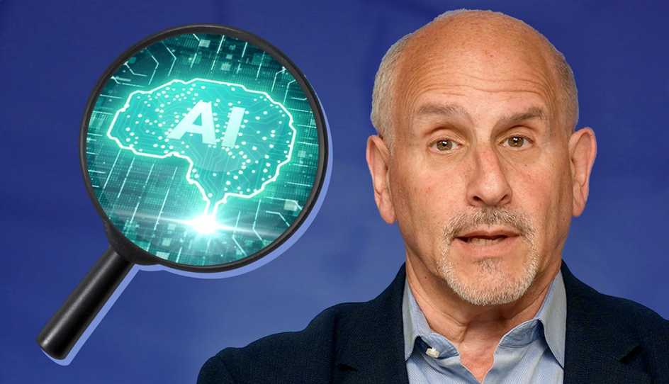 tech writer ed baig next to a magnifying class over ai