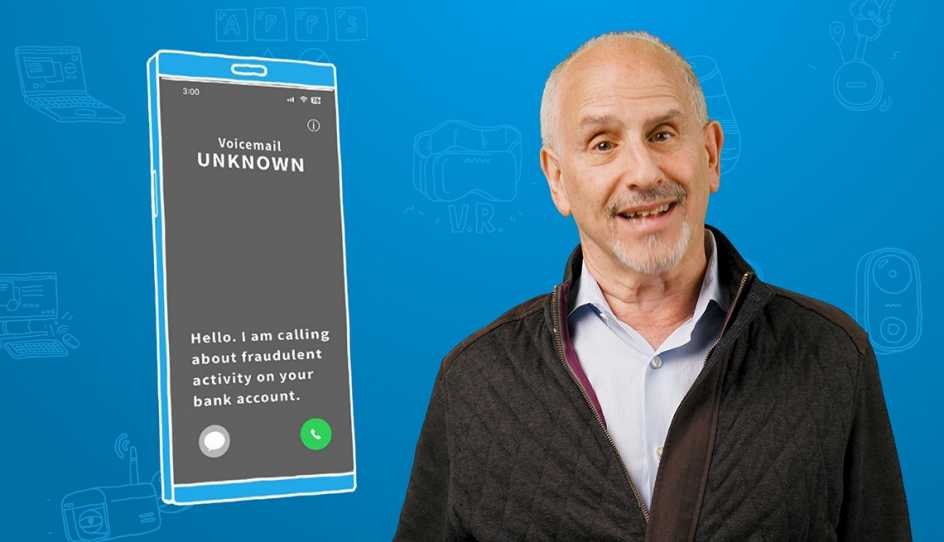 columnist ed baig standing in front of a blue background next to a smartphone