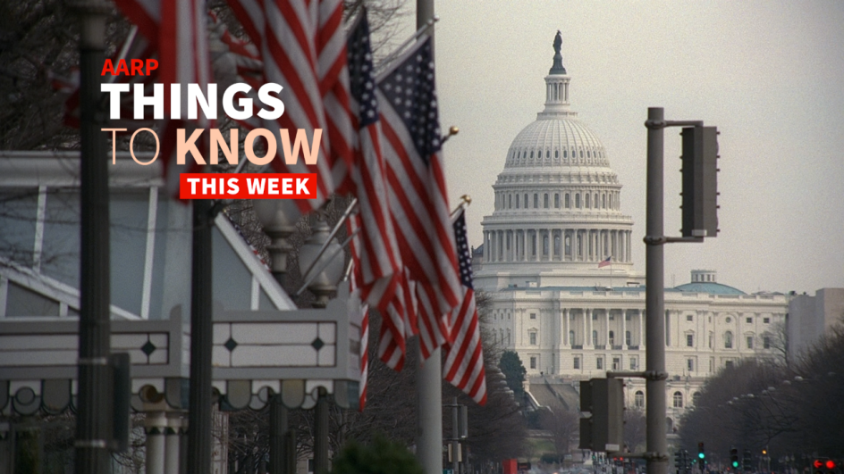 An american flag with the Capitol building in the background