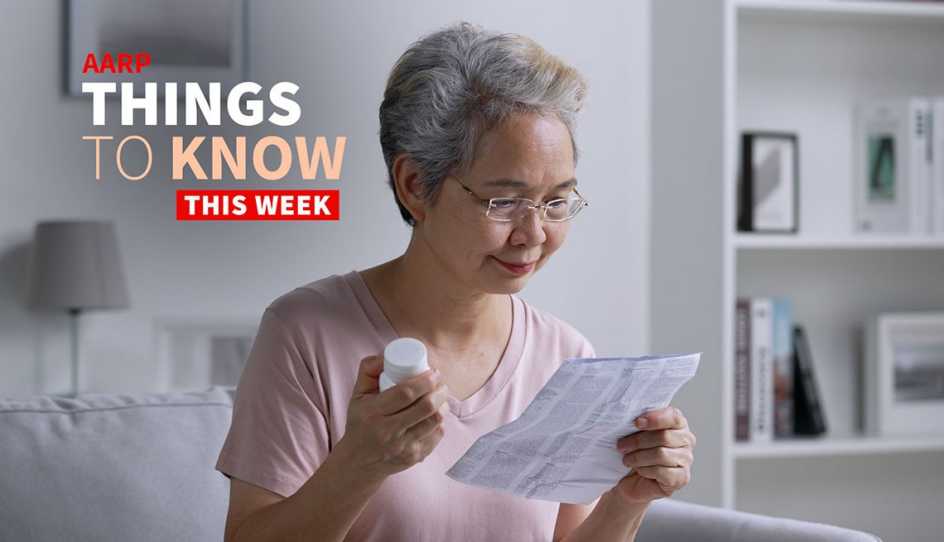 a woman looking at a sheet of paper with pills in her other hand