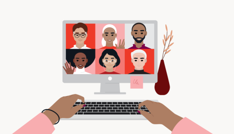 computer monitor with meeting participants shown on the screen