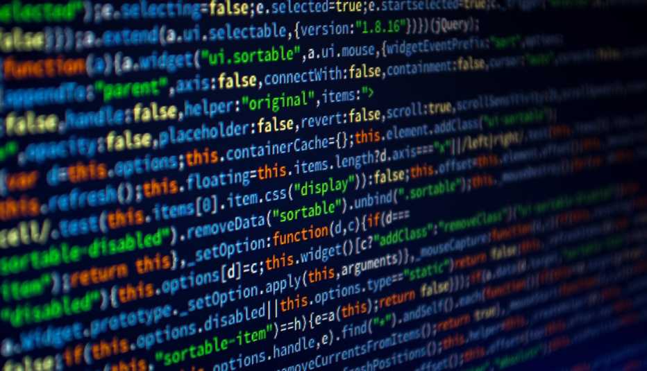 screen of coding text