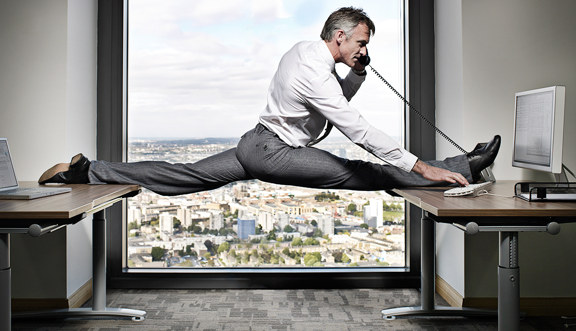 a man getting a desk workout