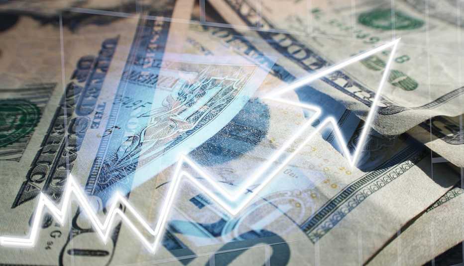 an illustrated arrow showing an increase over money