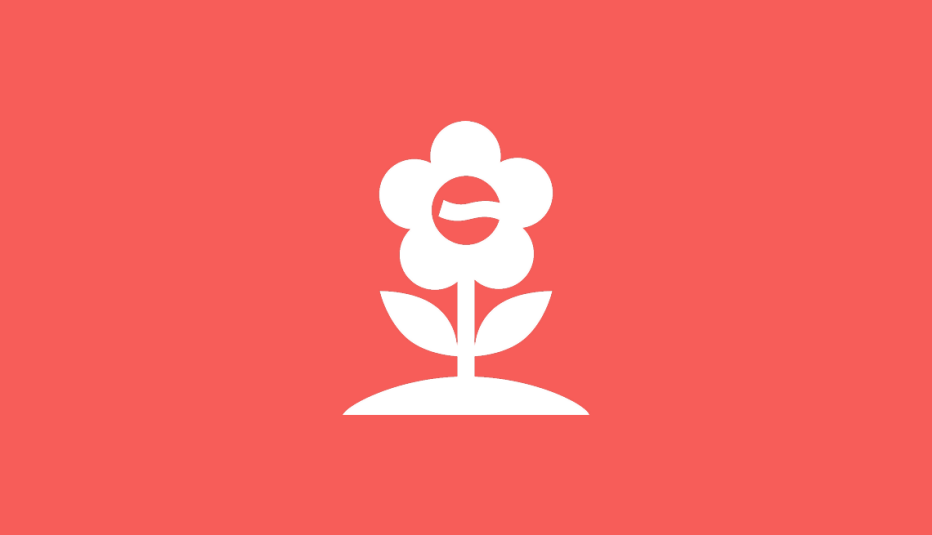 White flower growth icon on coral background symbolizing increased productivity in mixed-age workplaces