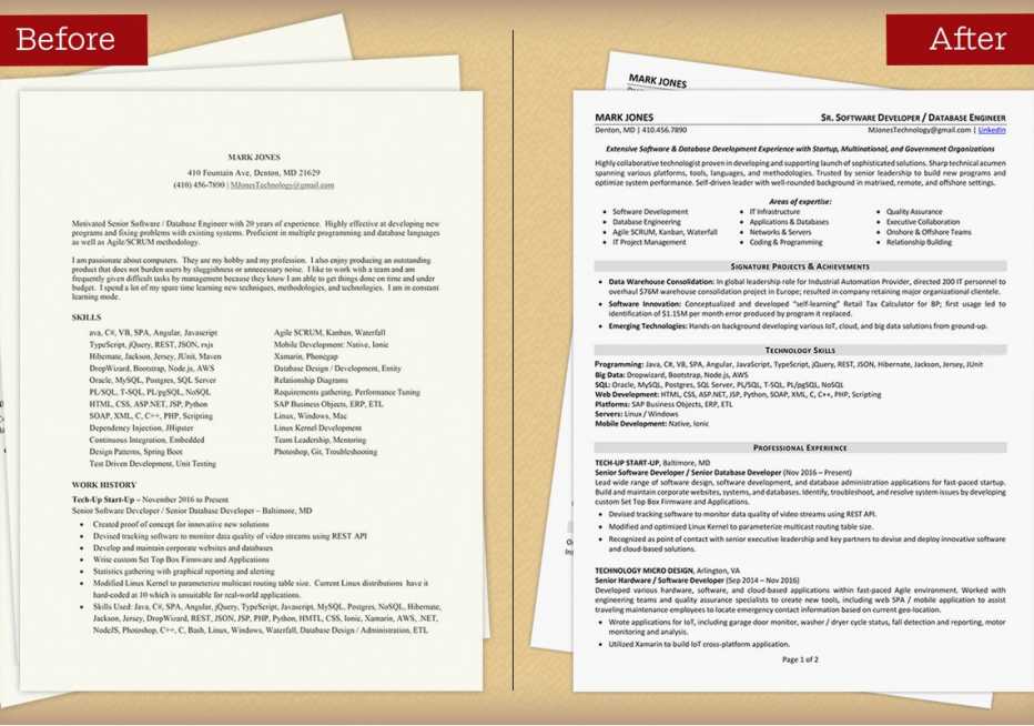 Before and after resume comparison