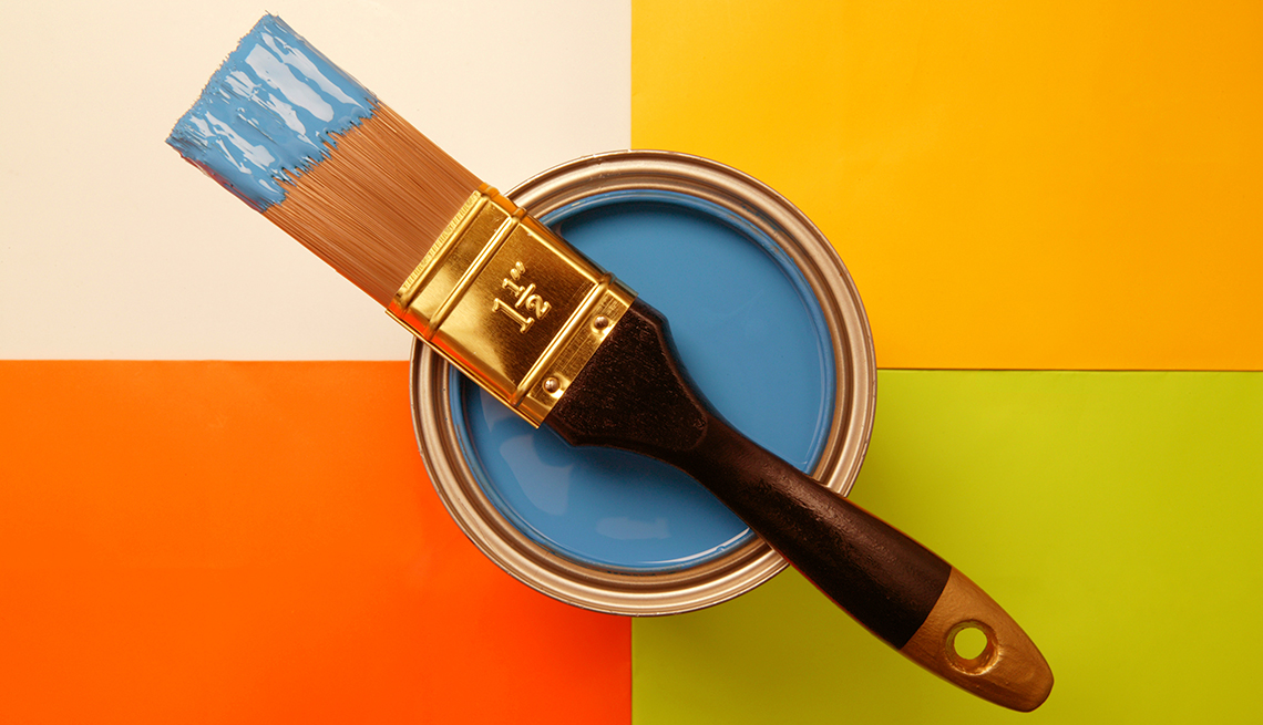 paint brush, paint and swatches