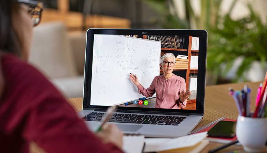 A person taking an online class