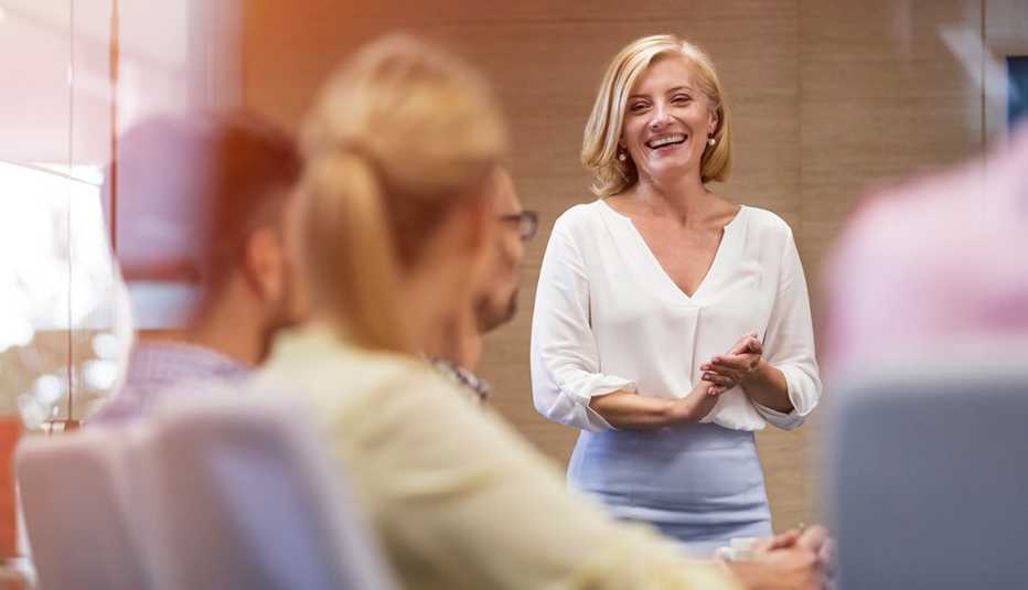 A confident mature woman leading a meeting
