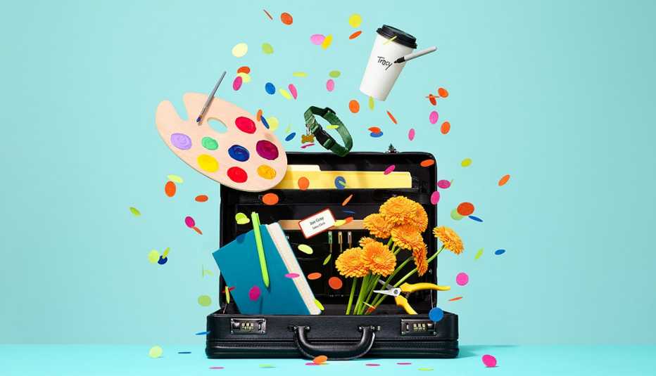 open briefcase with symbols of many professions exploding out of it