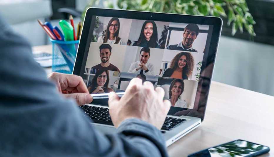 A person on a conference call