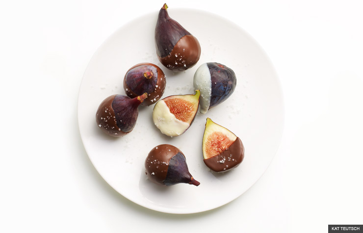 Postre higos con cobertura de chocolate