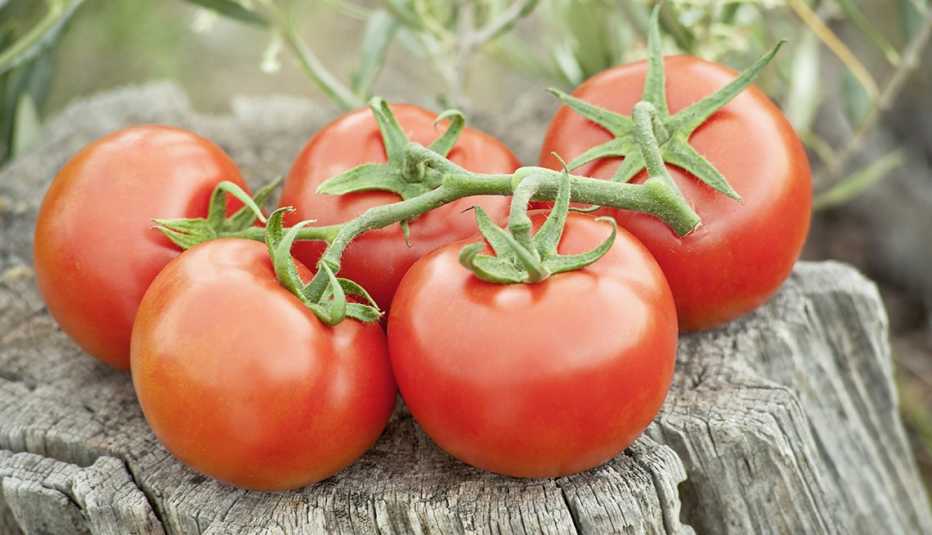 Tomates frescos alineados en una mesa Tomates frescos alineados en una mesa
