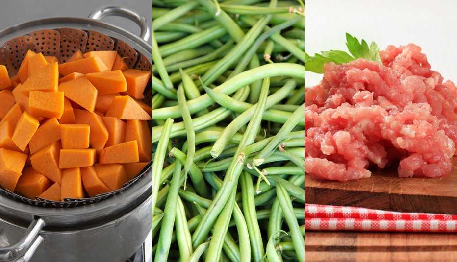 Calabaza, ejotes y picadillo de pavo