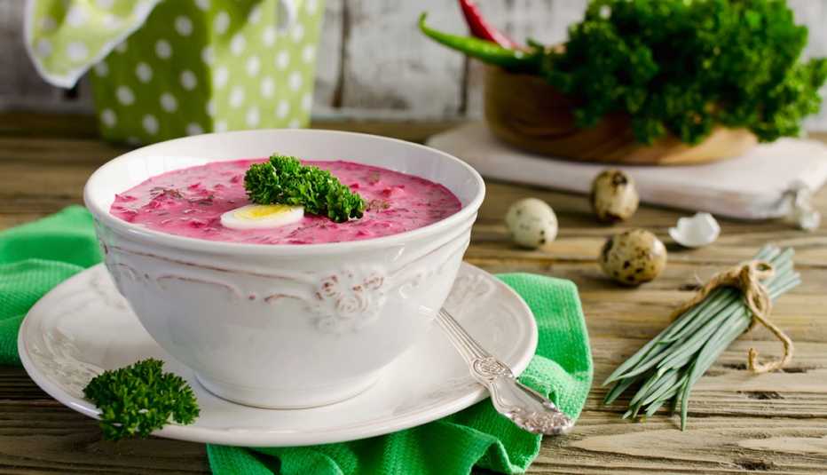 Gazpacho de remolacha y camarones