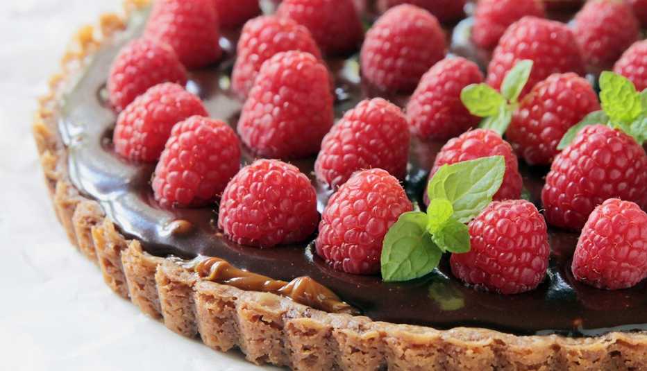 Tarta de chocolota con frambuesas