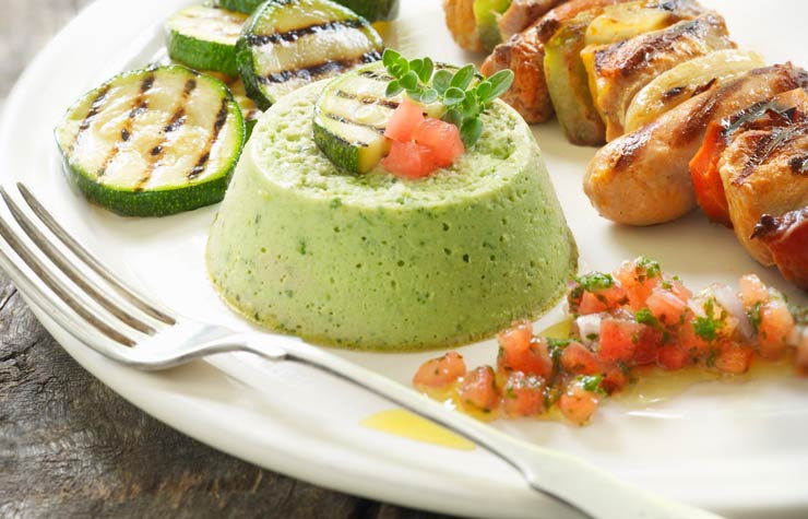 Flan de calabacín con una brocheta a la parrilla, Receta de flan de calabacín