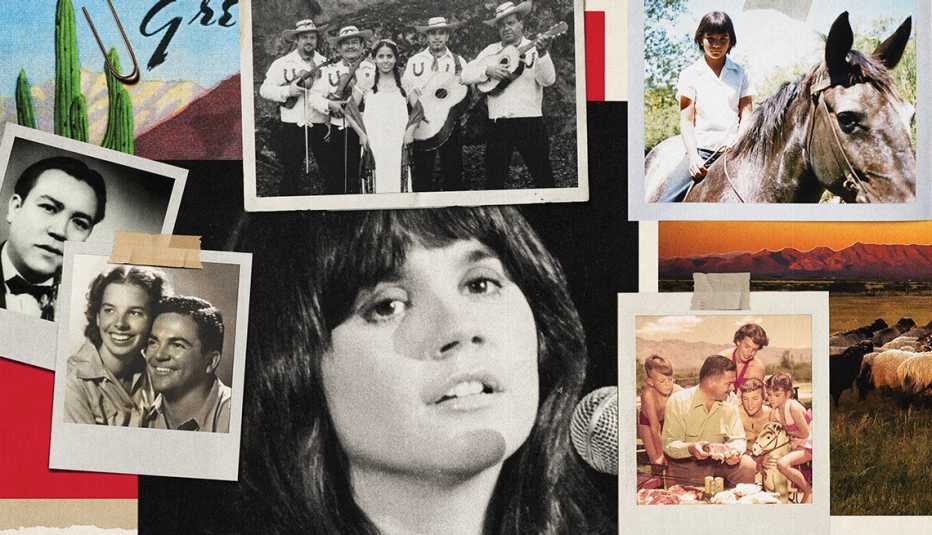 Montaje de fotos familiares de Linda Ronstadt.