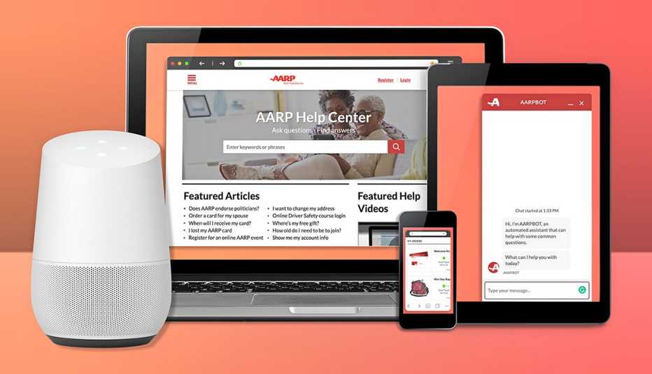 An amazon echo speaker, mobile phone, tablet and laptop computer