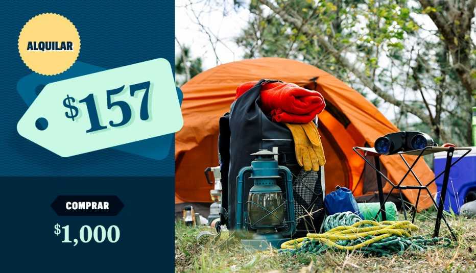 Bosque con equipo de campamento