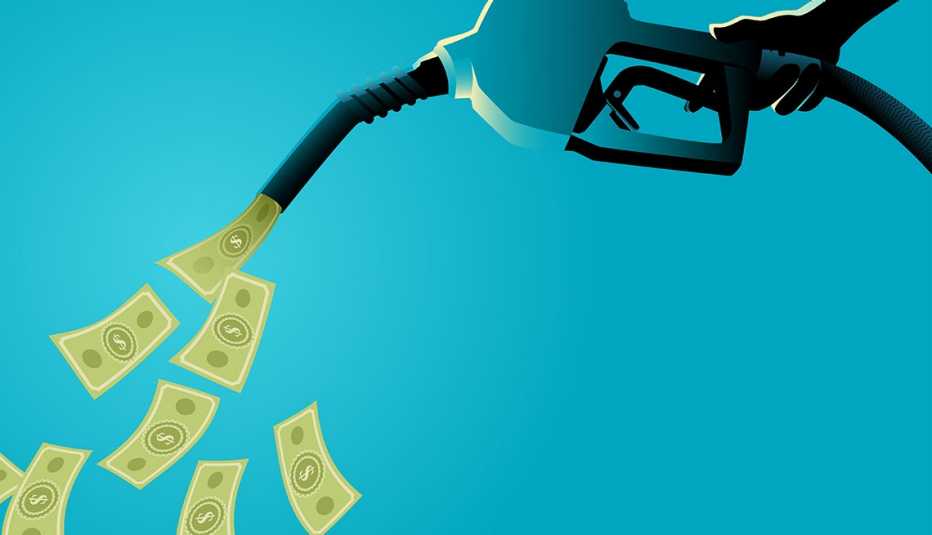 Ilustración de un dispensador de gasolina que da dólares