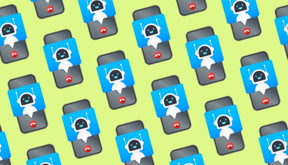 Ilustración del mismo teléfono inteligente que se repite con un robot de llamada automatizada Ilustración del mismo teléfono inteligente que se repite con un robot de llamada automatizada