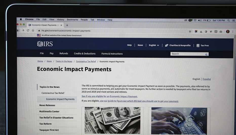 Captura de pantalla del sitio web del IRS con el titular en inglés, Impacto económico de los pagos. Captura de pantalla del sitio web del IRS con el titular en inglés, Impacto económico de los pagos.