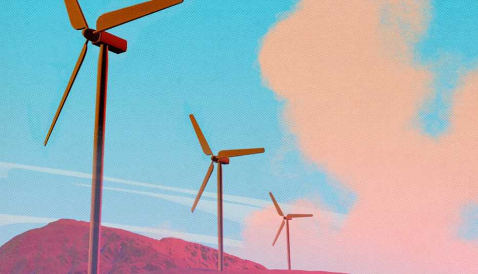 Ilustración de tres molinos de viento. Ilustración de tres molinos de viento.