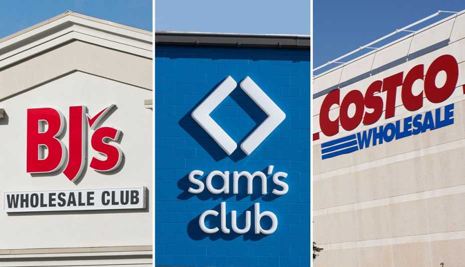 Rótulos de fachadas de tiendas BJs, Sam's Club y Costco