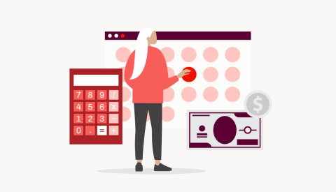 an illustration of a person with a calculator and financial workbook