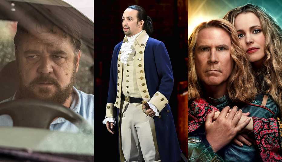 Russell Crowe en Unhinged, Lin Manuel Miranda en Hamilton, y Will Ferrell y Rachel McAdams en Eurovision Song Contest The Story of Fire Saga Russell Crowe en Unhinged, Lin Manuel Miranda en Hamilton, y Will Ferrell y Rachel McAdams en Eurovision Song Contest The Story of Fire Saga