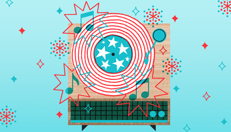 Una ilustración de un disco con los colores de la bandera de Estados Unidos.