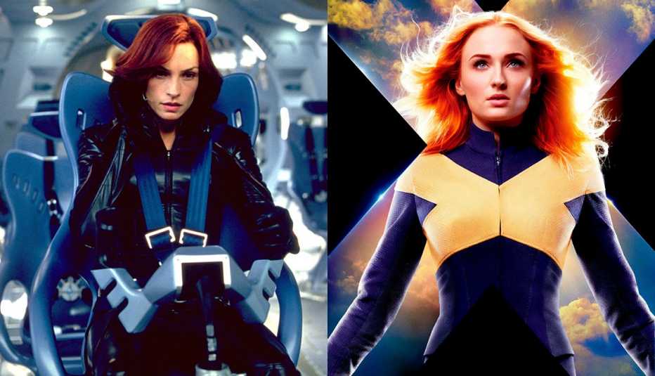 Famke Janssen en "X2: X-Men United" y Sophie Turner en "Dark Phoenix". Famke Janssen en "X2: X-Men United" y Sophie Turner en "Dark Phoenix".