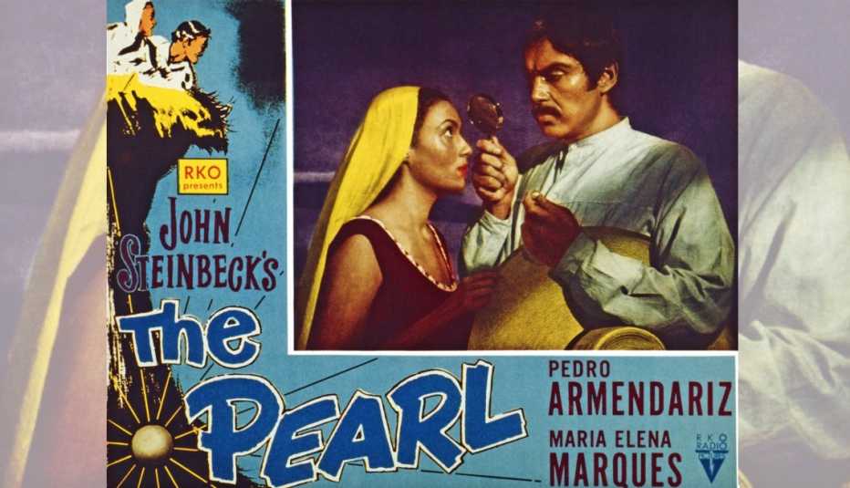 Cartel promocional de la película “The Pearl” con María Elena Marqués y Pedro Armendáriz.