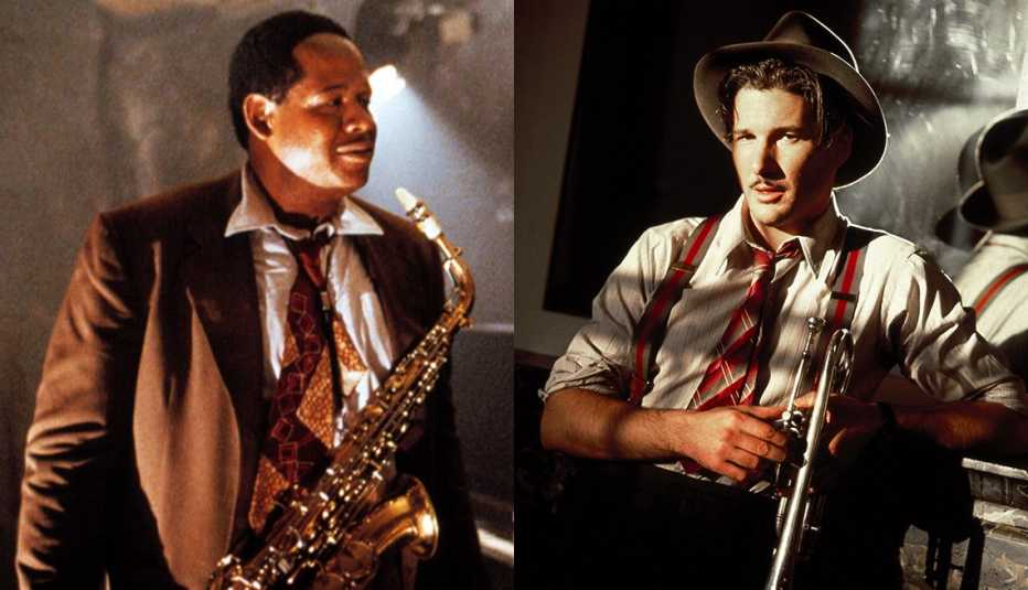 Forest Whitaker como Charlie 'Bird' Parker en el filme "Bird" y Richard Gere como Dixie Dwyer en el filme "The Cotton Club".