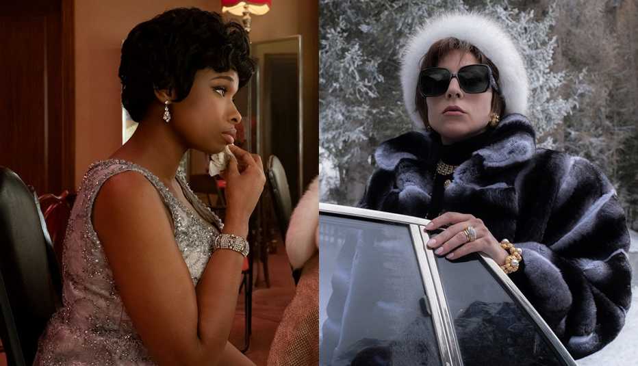 Jennifer Hudson (izquierda) en "Respect" y Lady Gaga en "House of Gucci". Jennifer Hudson (izquierda) en "Respect" y Lady Gaga en "House of Gucci".