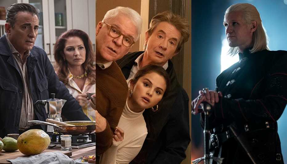 (De izquierda a derecha) Andy García y Gloria Estefan en “Father of the Bride”, Steve Martin, Selena Gómez y Martin Short en “Only Murders in the Building” y Matt Smith en “House of the Dragon”. (De izquierda a derecha) Andy García y Gloria Estefan en “Father of the Bride”, Steve Martin, Selena Gómez y Martin Short en “Only Murders in the Building” y Matt Smith en “House of the Dragon”.