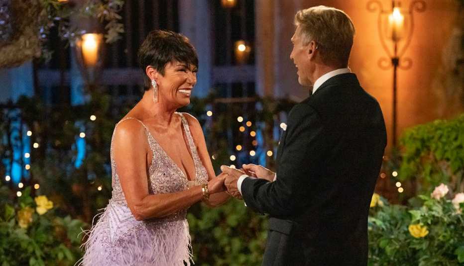 the golden bachelor gerry turner meets susan outside of the mansion
