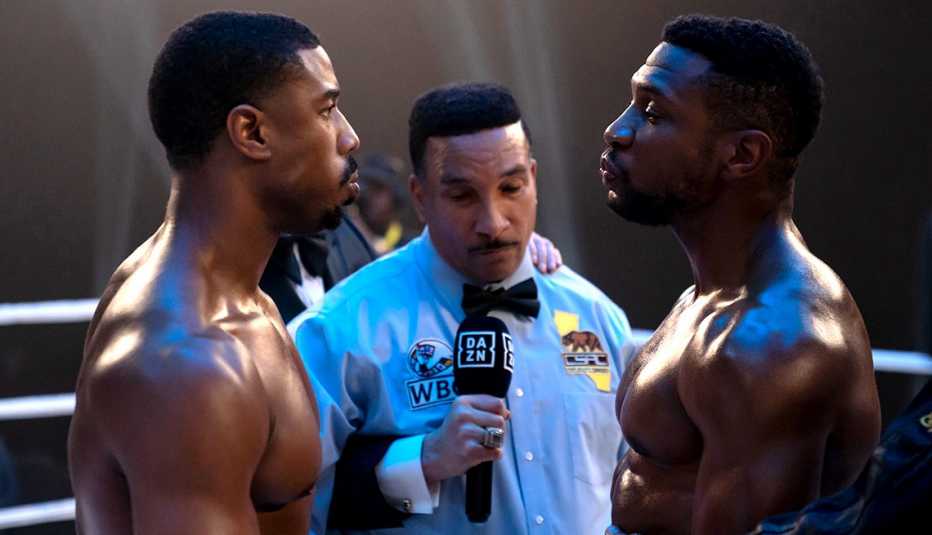 Michael B. Jordan, Tony Weeks y Jonathan Majors en &ldquo;Creed III&rdquo;.