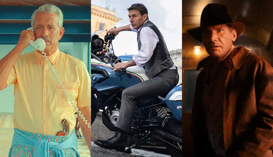 Tom Hanks en "Asteroid City", Tom Cruise en "Mission: Impossible – Dead Reckoning Part One" y Harrison Ford en "Indiana Jones and the Dial of Destiny".